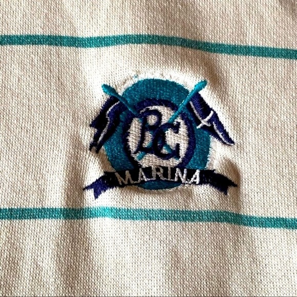 Vintage Marine Club Striped Crew Neck Sweatshirt Faded White Teal Size Large - Picture 2 of 16